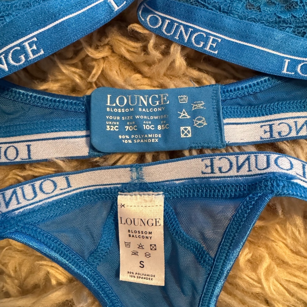 Lounge Underwear Balcony Blossom Bra Thong SET Cobalt Blue - Picture 3 of 3